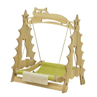 Pat din lemn cu hamac pentru pisici